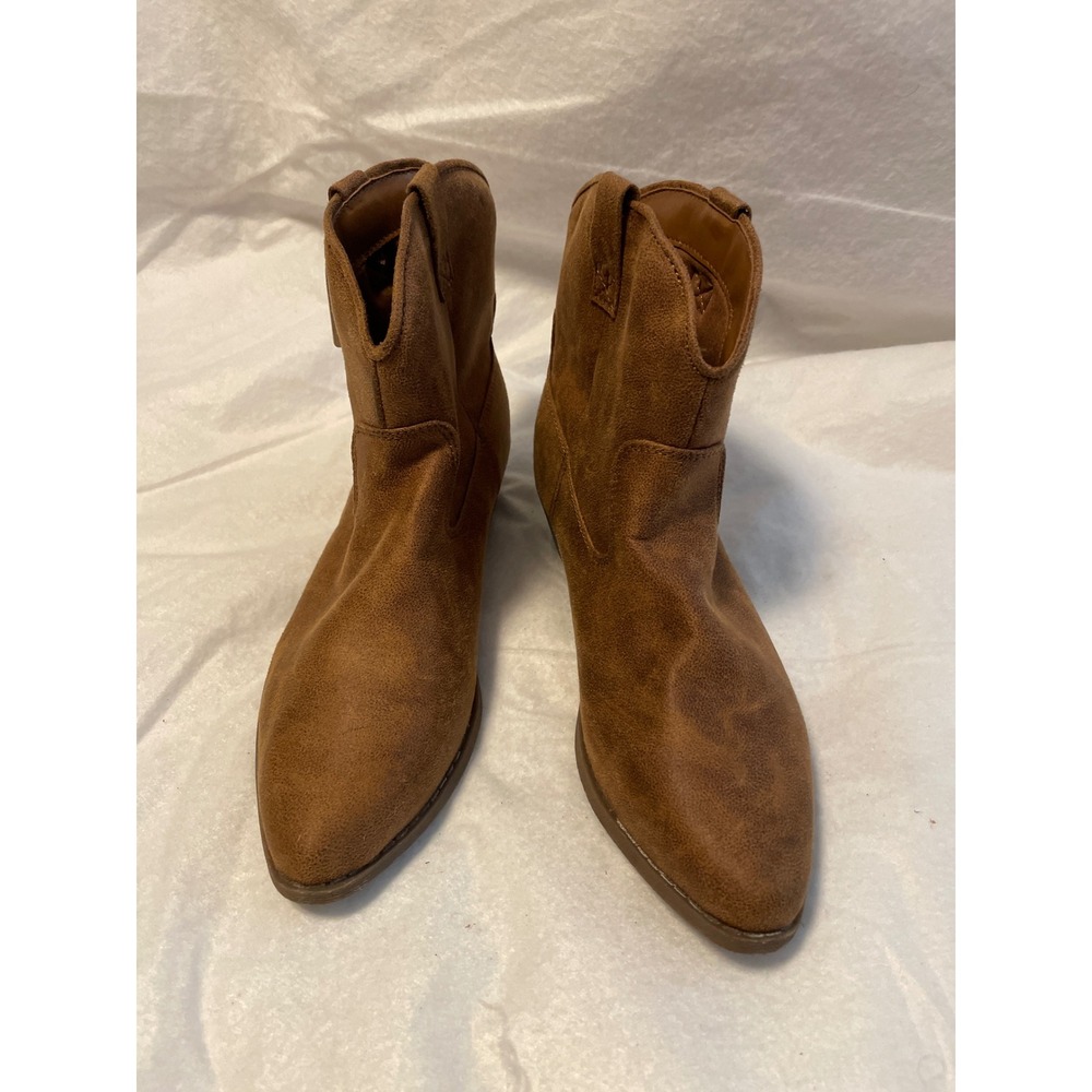 Arizona Jean Co Meritt Cognac Brown Faux Suede Western Ankle Boots Womens 7M‎
